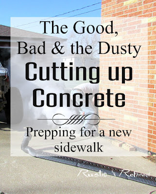 Backyard diy project cutting up concrete in preparation for a sidewalk