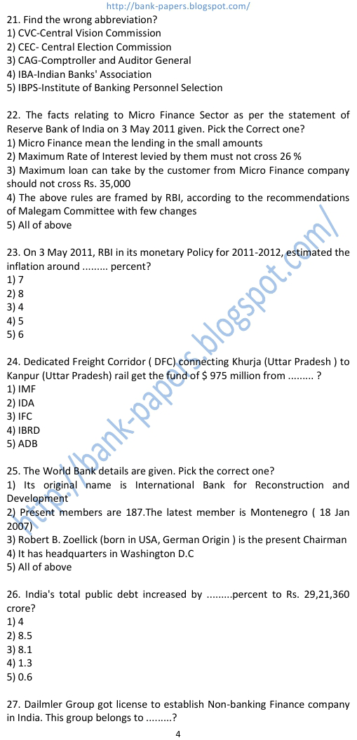 banking related questions for ibps
