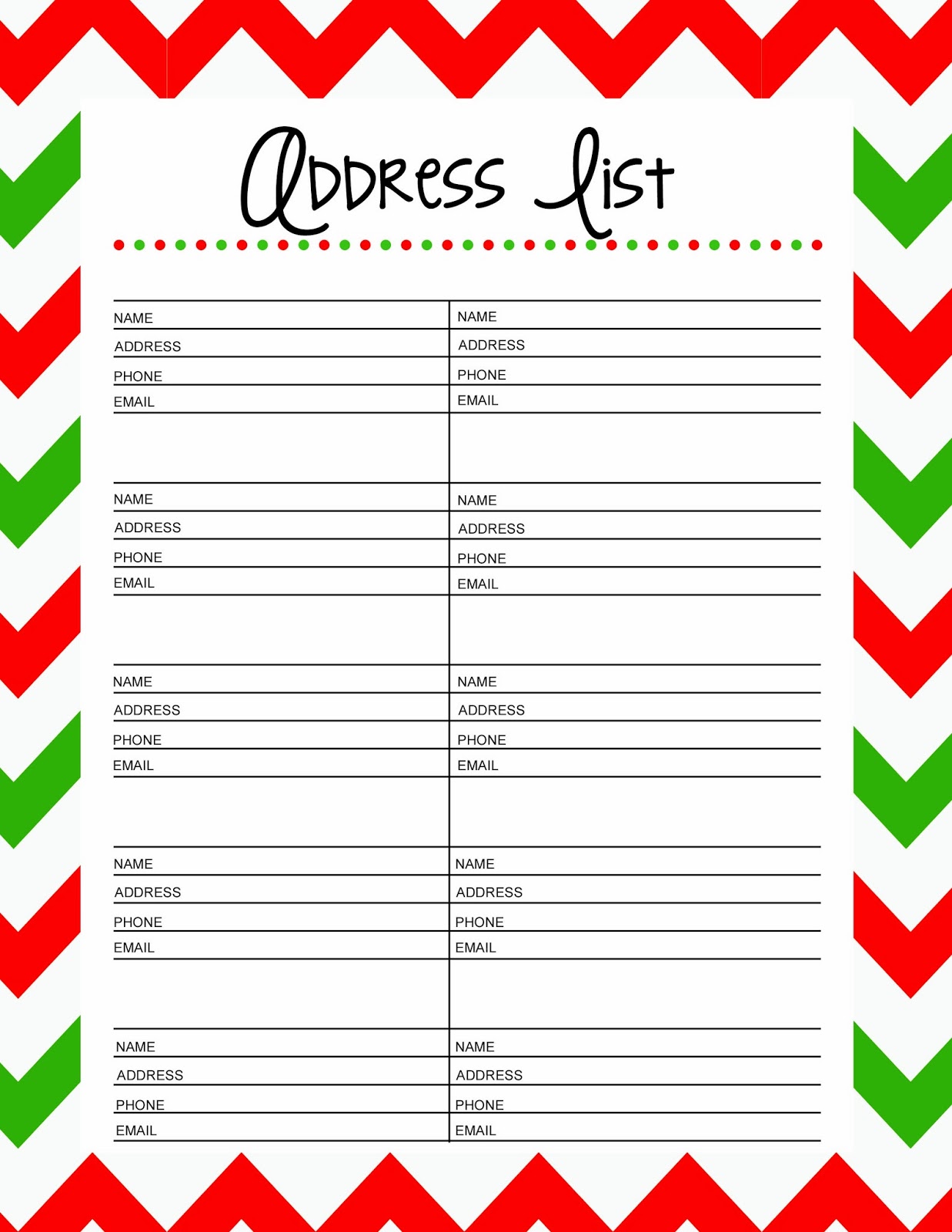 Free Printable Christmas Card Address List