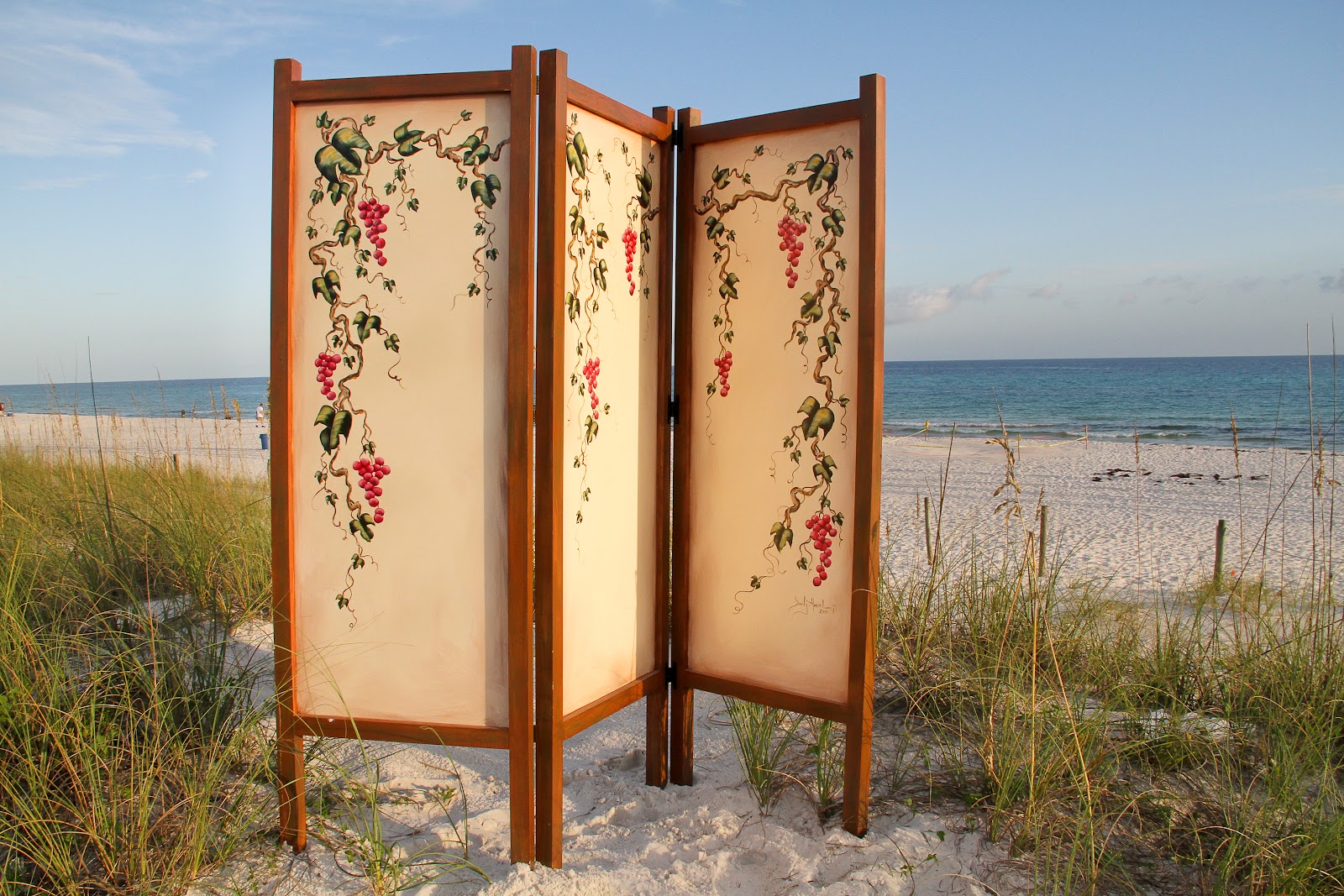 David J. Hansel the Artist ThreePanel Folding Screen "Grape Vine"