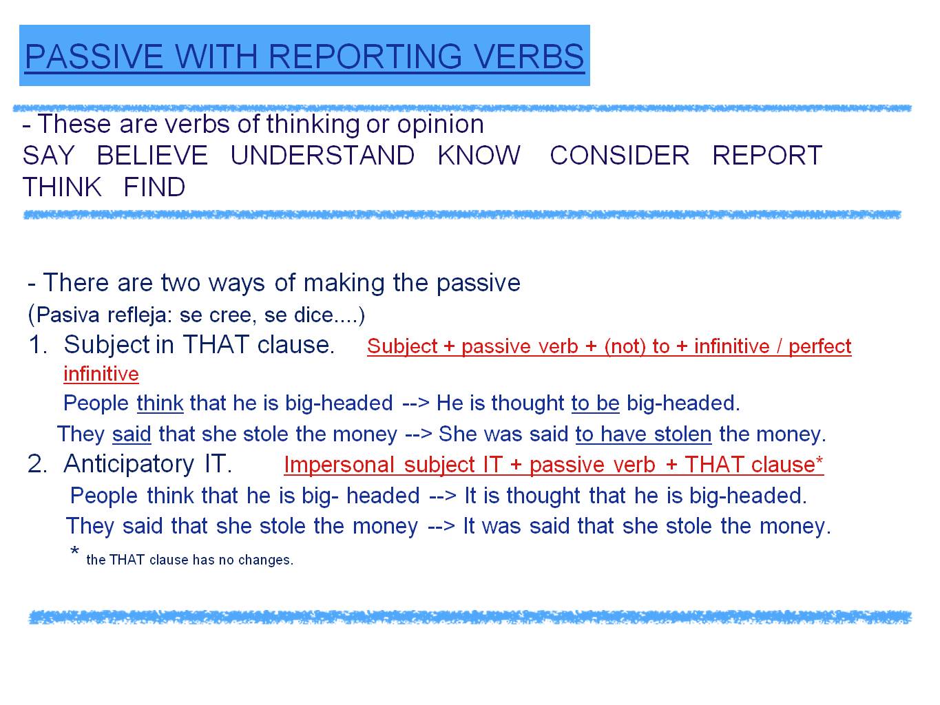 Reported passive. Passive reporting verbs. passive with reporting verbs. passive report structures. passive voice with reporting verbs.