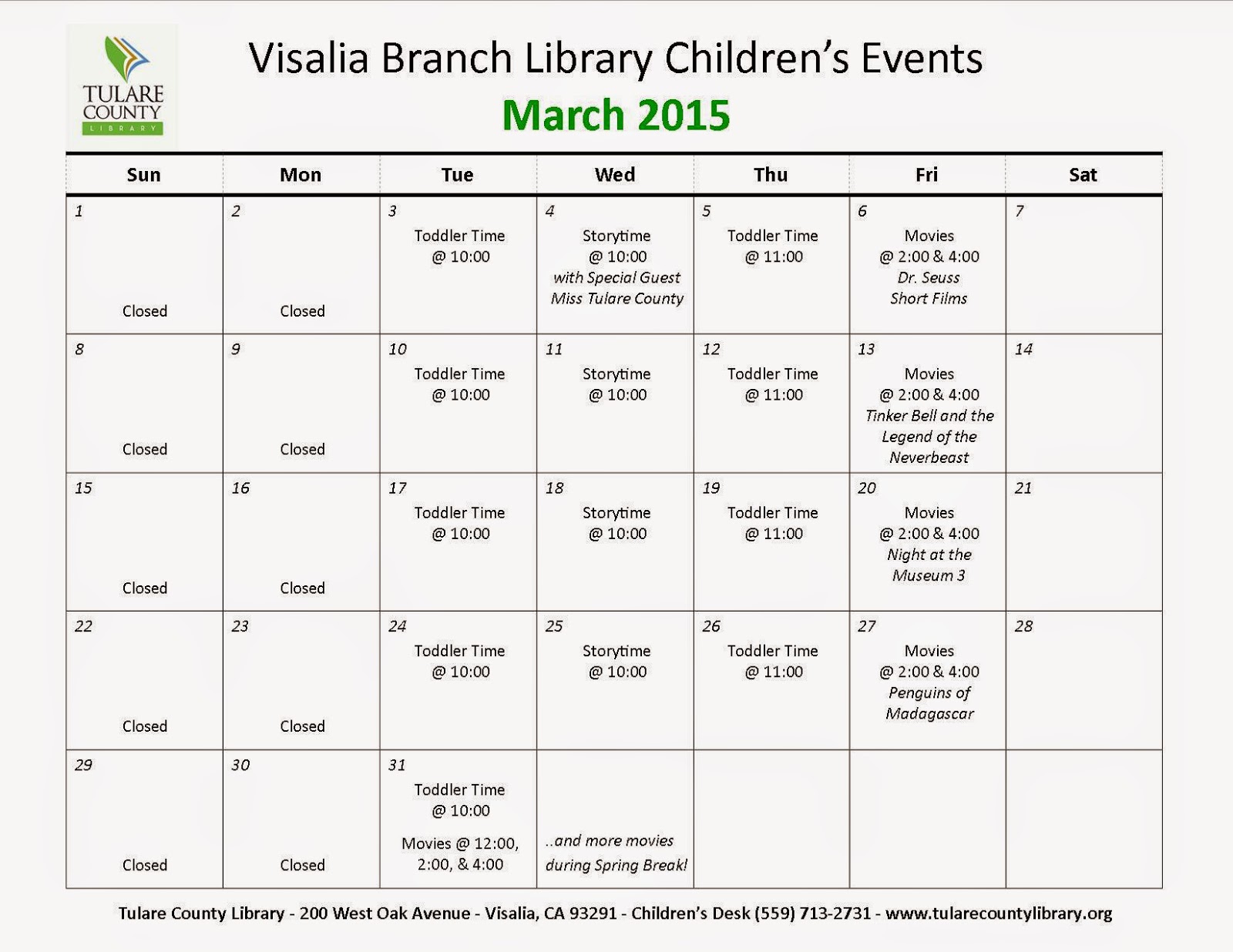 Tulare County Library News and Events: More Children's Movies During