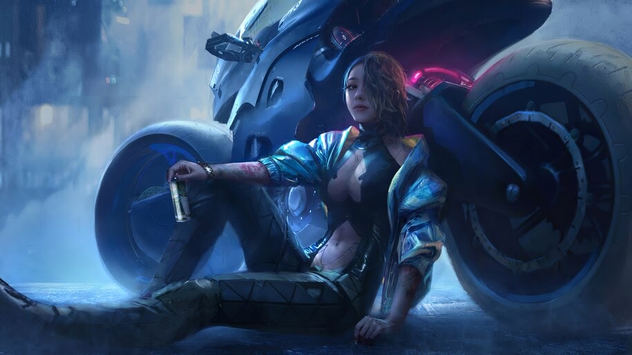 Cyberpunk, Biker, Girl, 4K, #4.3080