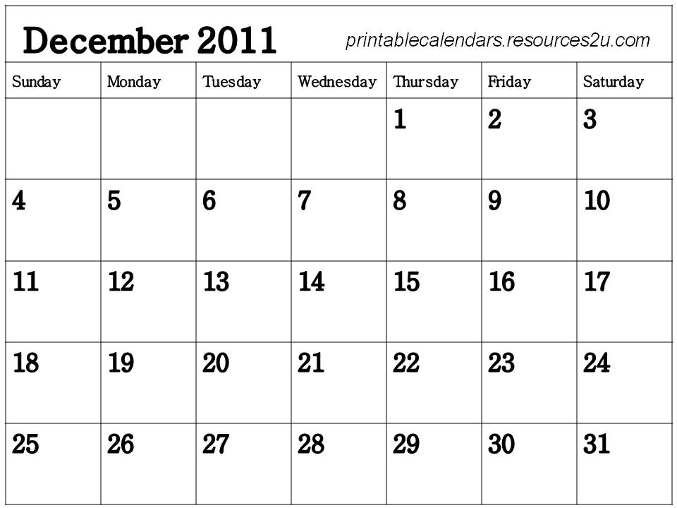 Printable Calendars 2015 Blank Calendar 2011 December printable