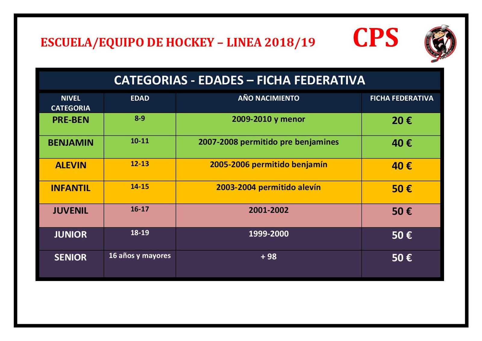 CPS HOCKEY LINEA 🏒 ESCUELA EDADES y EQUIPO 18/19 CPS HOCKEY LINEA 🏒 ESCUELA EDADES y EQUIPO 18/19