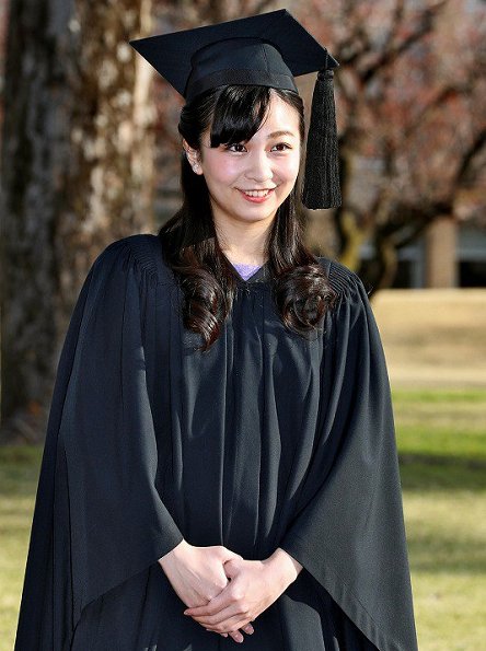 The younger daughter of Prince and Princess Akishino wore a black gown and mortarboard for the graduation ceremony