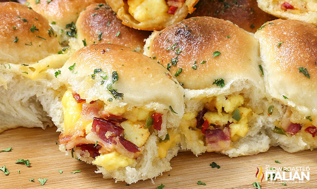 stuffed bread breakfast sliders with bacon egg and cheese