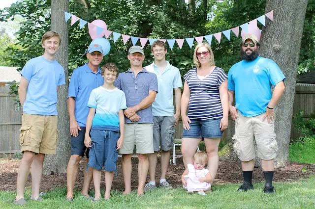 Wear your guess! Gender reveal team blue!