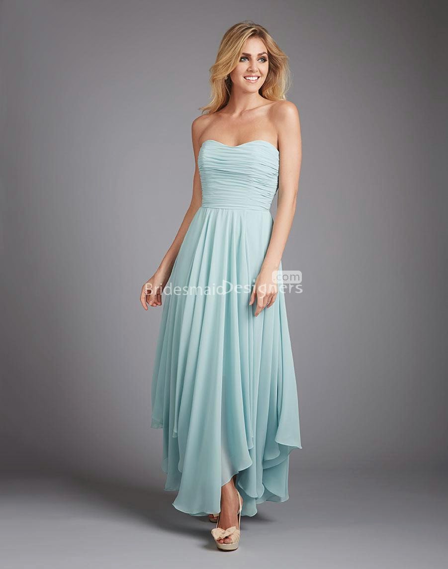 Waterfall Chiffon Strapless Asymmetrical Long Bridesmaid Dress-1