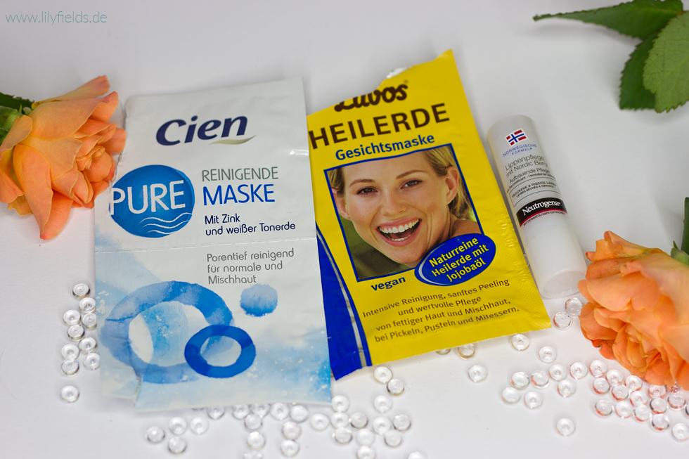 Foto mit den Produkten Cien Reinigende Maske, Luvos Heilerde, Neutrogena Lippenpflege
