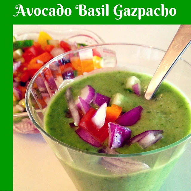 creamed avocado gazpacho with chopped vegetables