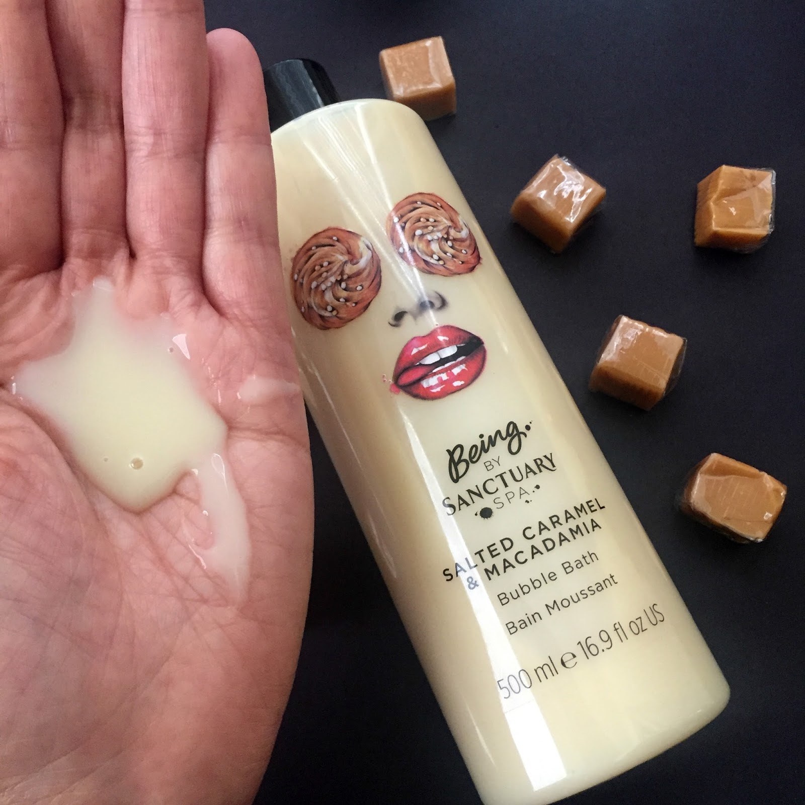 Being Sanctuary Spa Salted Caramel & Macadamia Bubble Bath, Body Lotion and Body Butter Review | A Very Sweet Blog
