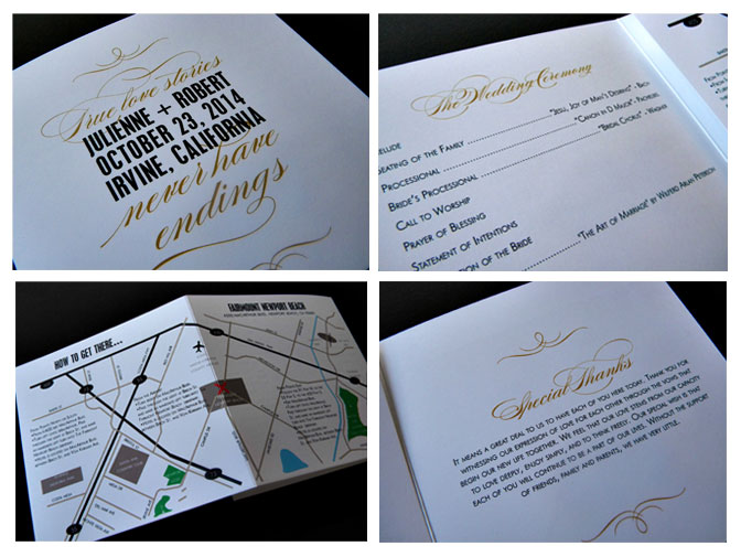 I present Julienne my newest wedding program A neat trifold panel with a 