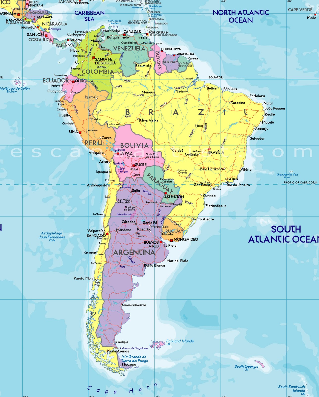 Mapa America Central E Sul - FDPLEARN