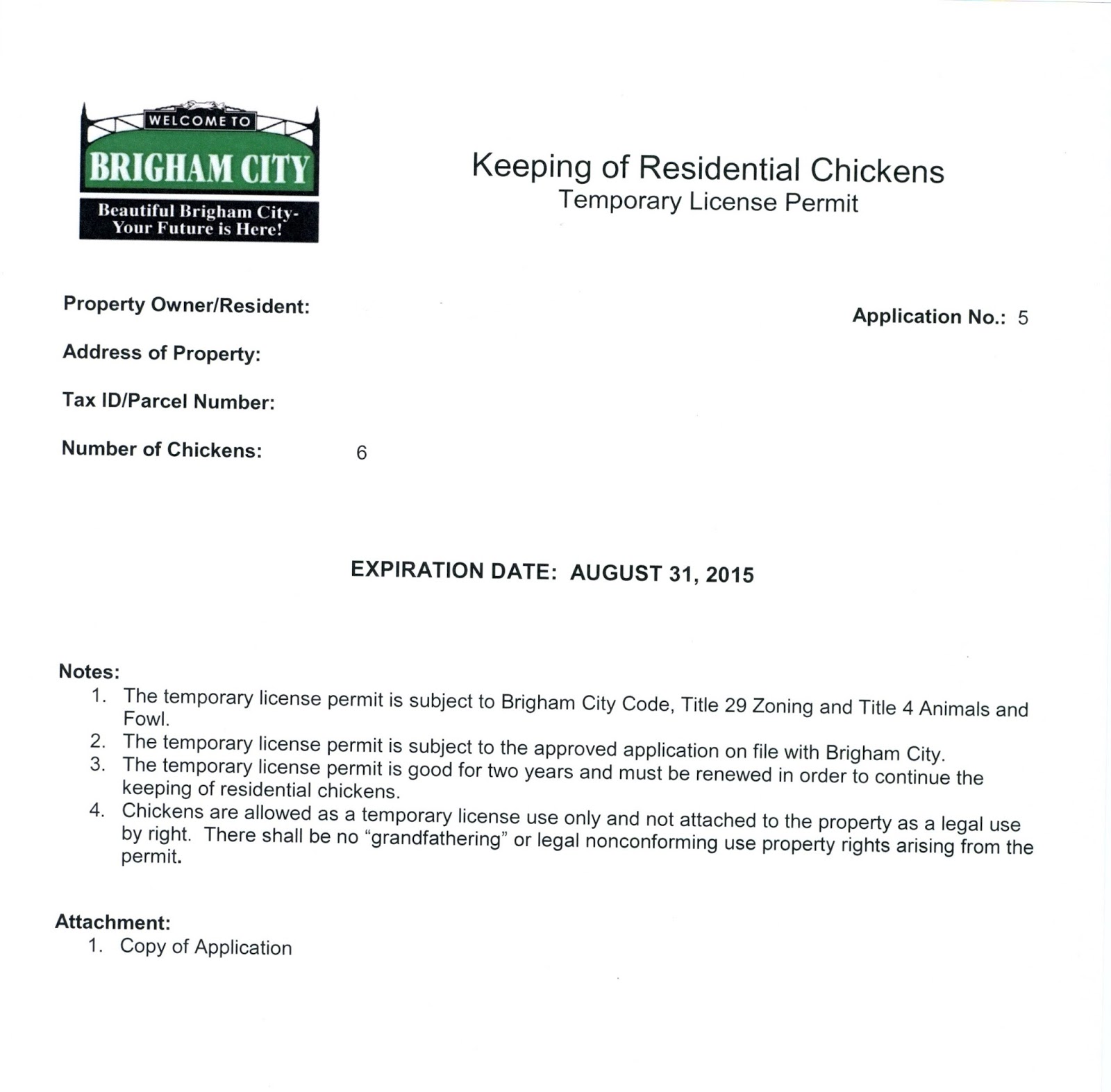 BrighamCityChickens Permit Renewal