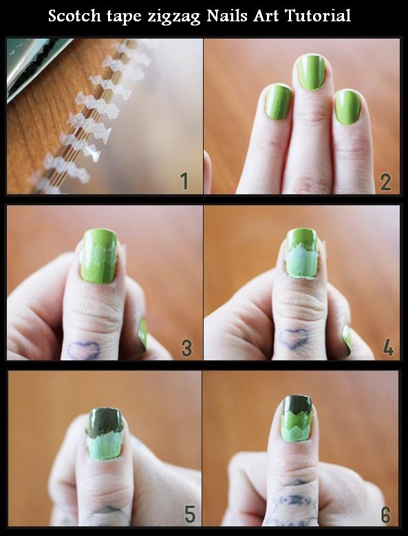 Manicure Tutorials Scotch tape zigzag Nails Art Tutorial