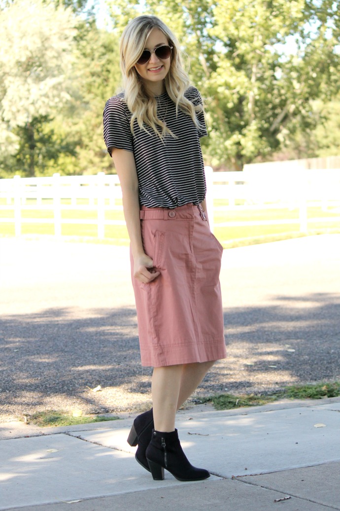 .dusty rose skirt. Stripes in Bloom