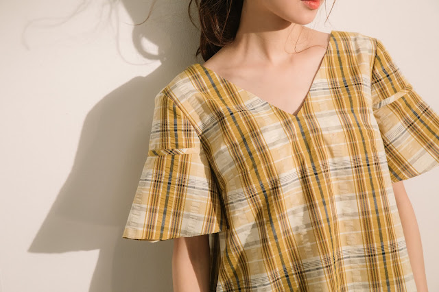 借物生活V領格紋美背上衣-黃格紋