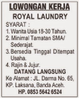 Loker Royal Laundry Banda Aceh Karir Aceh