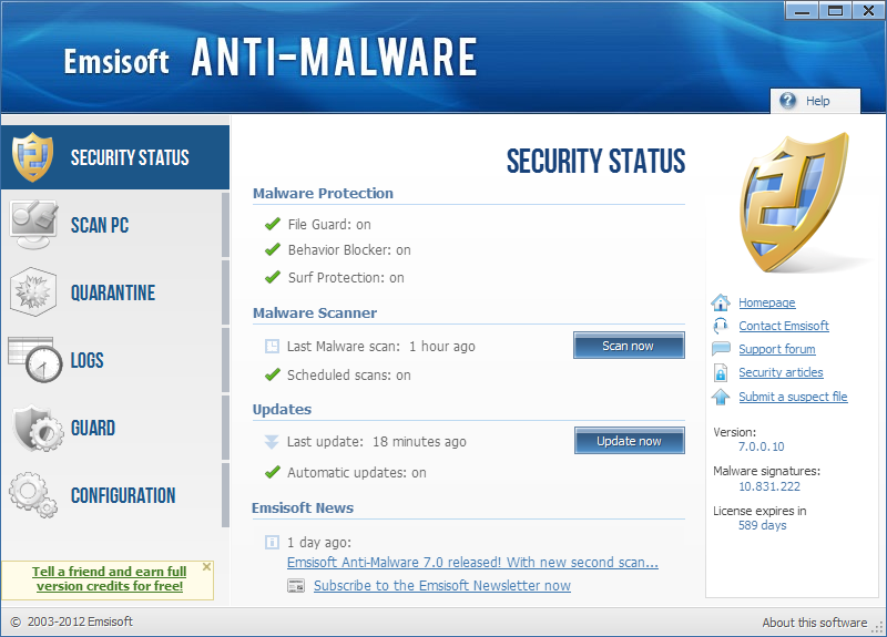 Emsisoft Anti-Malware 7.0.0.17 للحماية الشاملة ضد كافة الفايروسات وغيرها