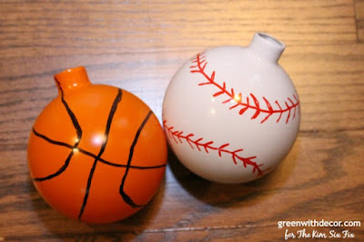 Make these easy DIY baseball and basketball ornaments. What a cute idea, saving this one for Christmas! 