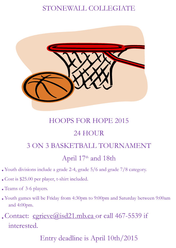 REMINDER Stonewall Collegiate to Host 3on3 'Hoops for Hope' Basketball