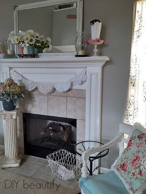 Spring Mantle with a Vintage Touch www.diybeautify.com