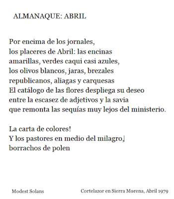 Poema de Modest Solans escrito en Cortelazor en 1979
