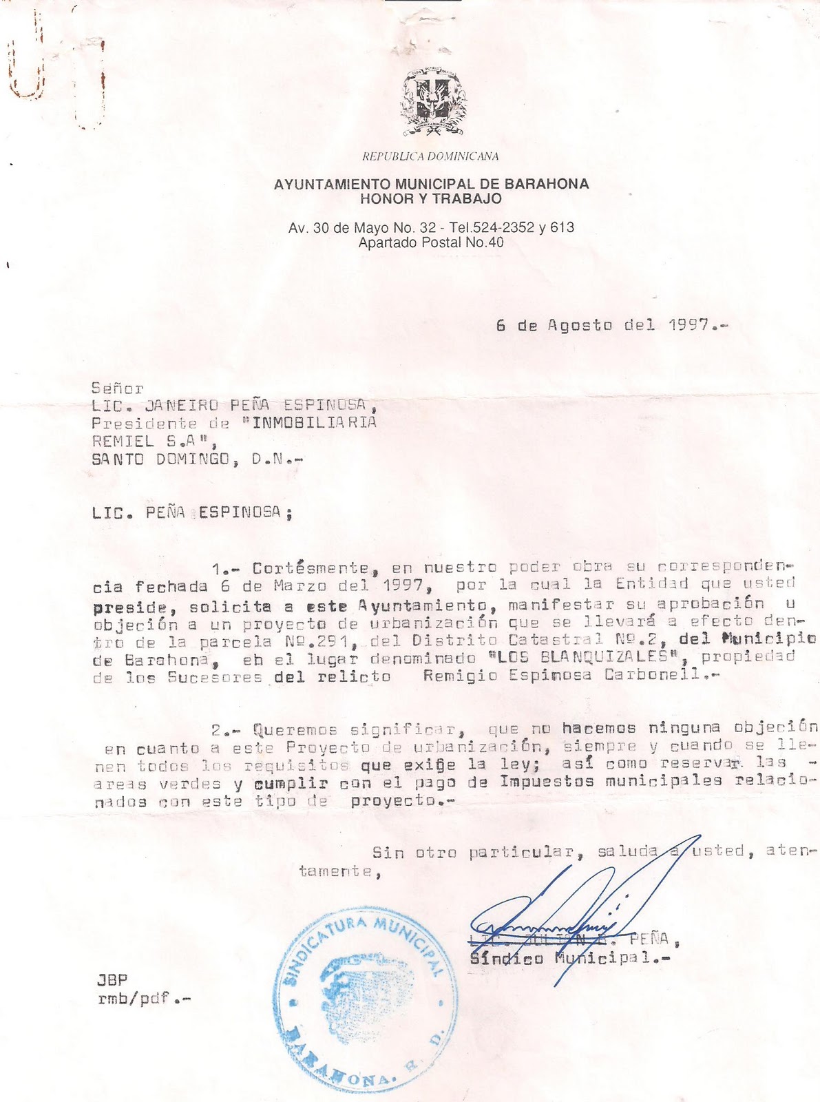 COOPERATIVA NAIFES VIVIENDAS (COOPNAVI) Carta de no Objecion Proyecto