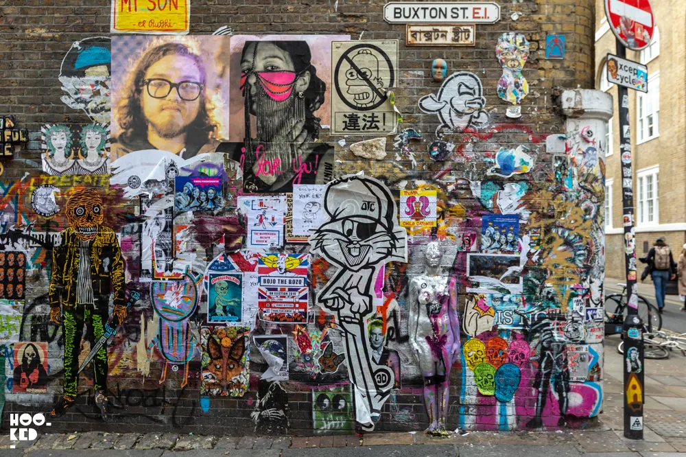 Brick Lane Street Art Paste-Ups on Buxton Street, London