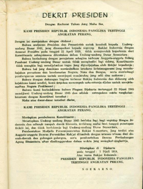 Isi dan Penjelasan Dekrit Presiden (5 Juli 1959) dan Pengaruhnya 