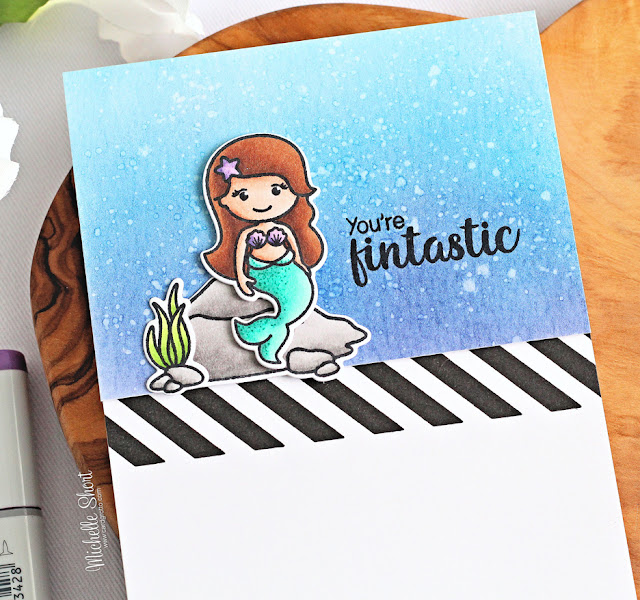Sunny Studio Stamps: Background Basics Magical Mermaids Card by Michelle Short