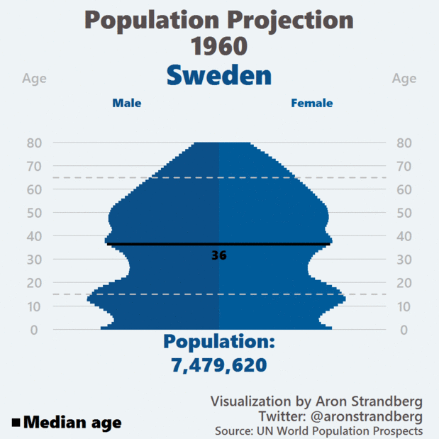 Population structure of Sweden during the 1960-2060 period