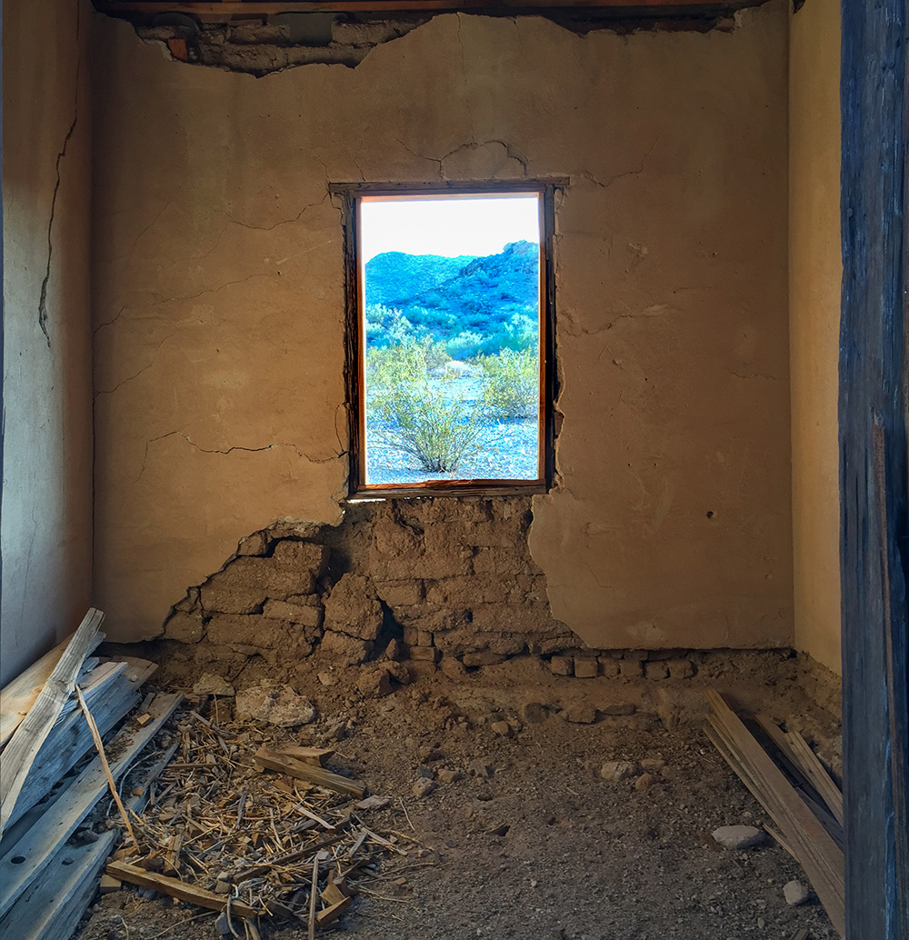 inside adobe mine cottage from ghost town mining era Swansea Arizona