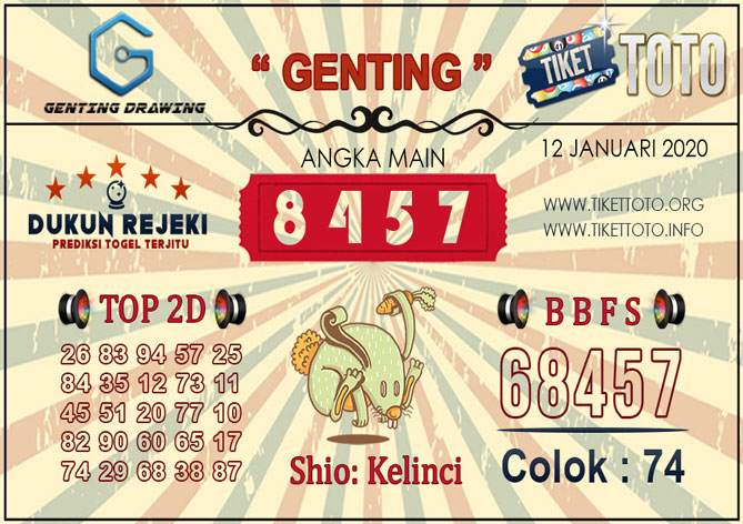 Prediksi Togel GENTING DRAWING TIKETTOTO 12 JANUARI 2020