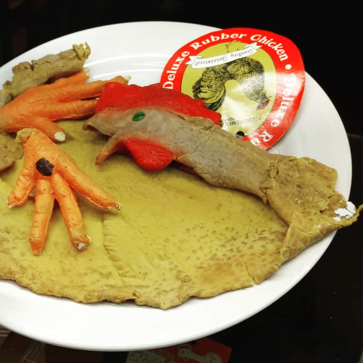 Rubber, rubber. Chicken dinner.