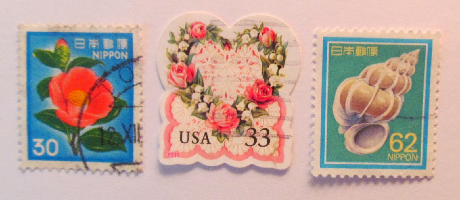 Pretty postage stamps for use in crafting