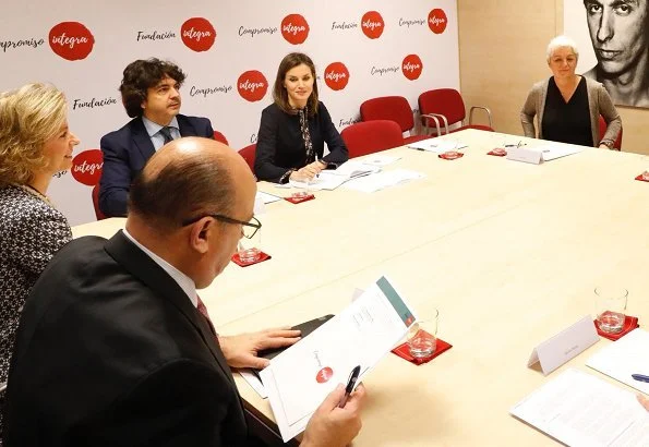 Queen Letizia visited the facilities of Integra Foundation in Madrid. Queen wore Zara dress and Mango jacket
