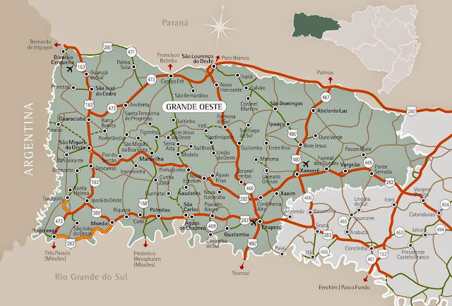 Mapa da rerião de Chapecó e Oeste de Santa Catarina