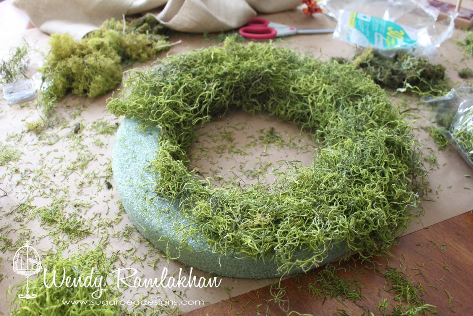 SugarPea Designs Fall Moss Covered Wreath Tutorial