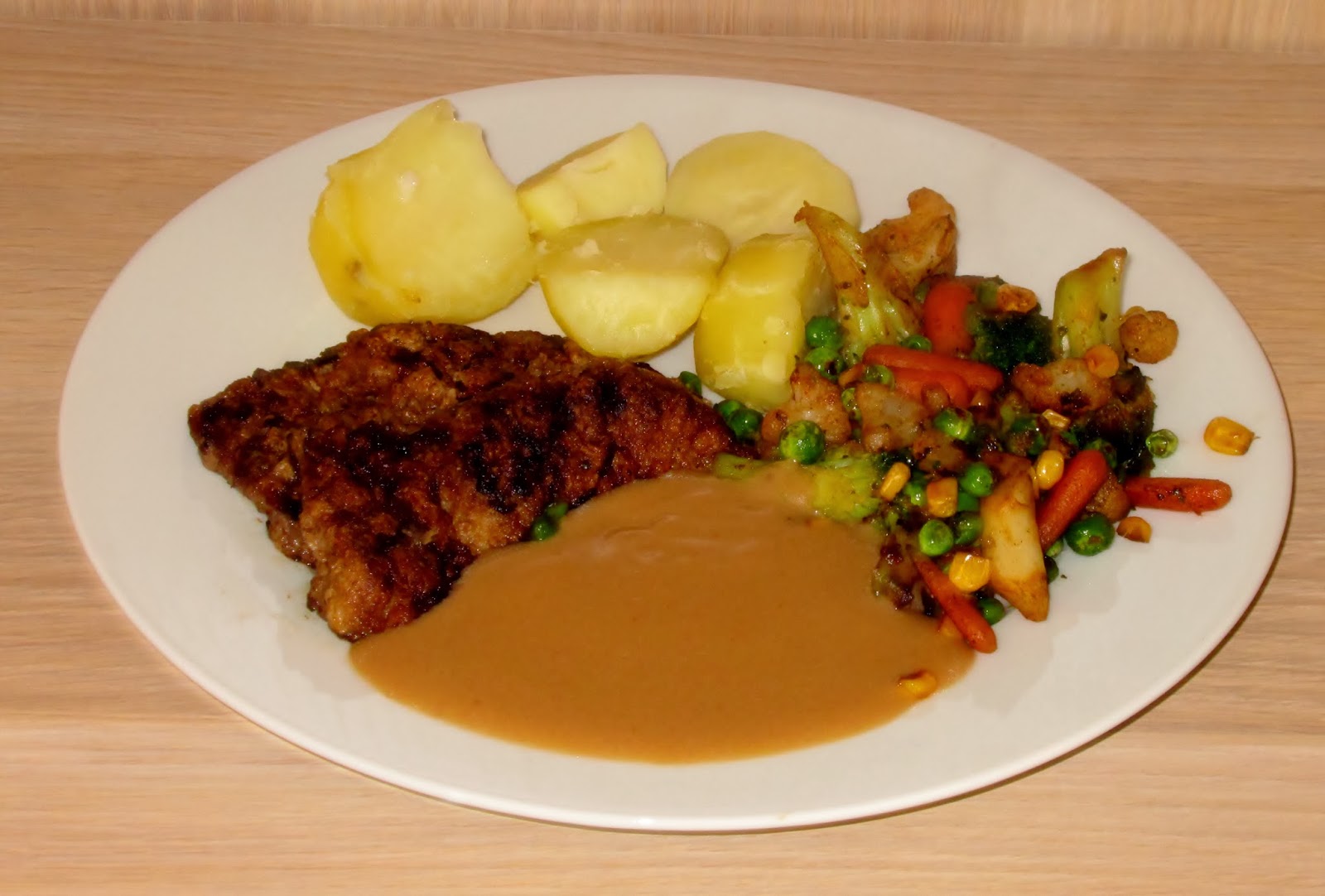 The Flaming Potato Beef Escalope with a Delicious Gravy and Potatoes