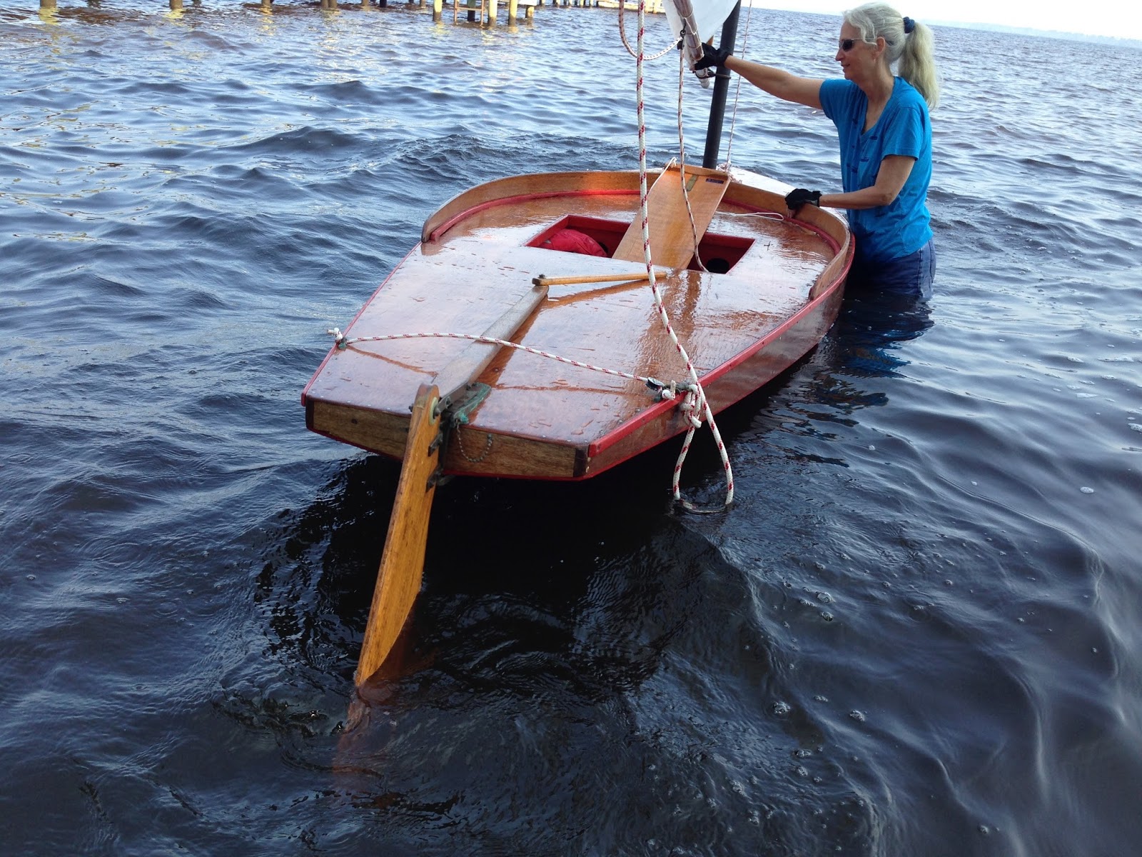 wooden sunfish sailboat