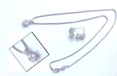 925 Silver Cubic Zirconia Clear Crystal Stone Necklace and Earring Set – 3630 - £57.97