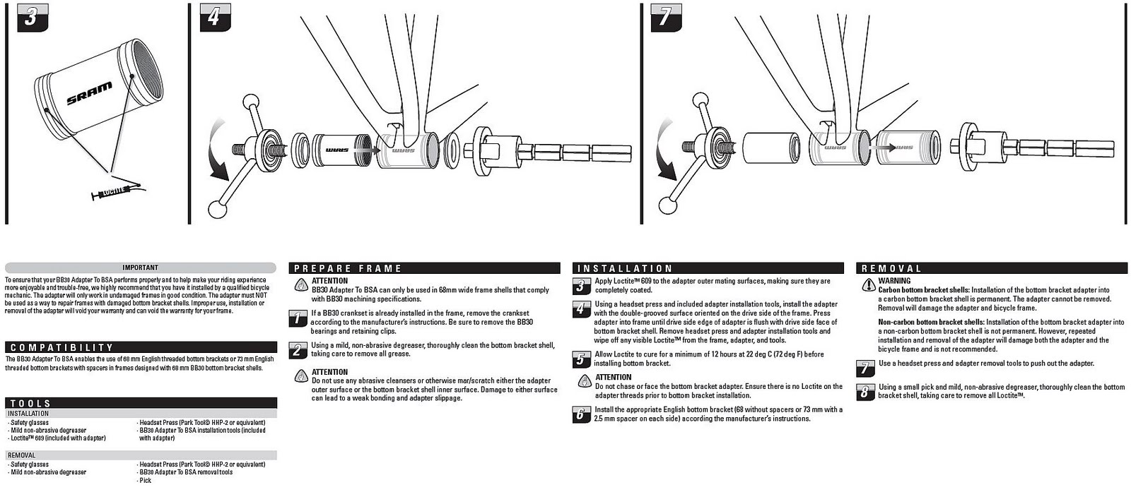 SRAM BB30 Adapter to BSA Installation Instructions
