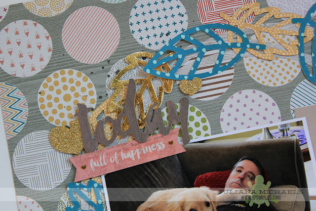 Snuggle Up Puppy Scrapbook Page by Juliana Michaels featuring Pink Paislee Cedar Lane, Therm O Web Deco Foil and Make A Wreath 17turtles Free Digital Cut File 