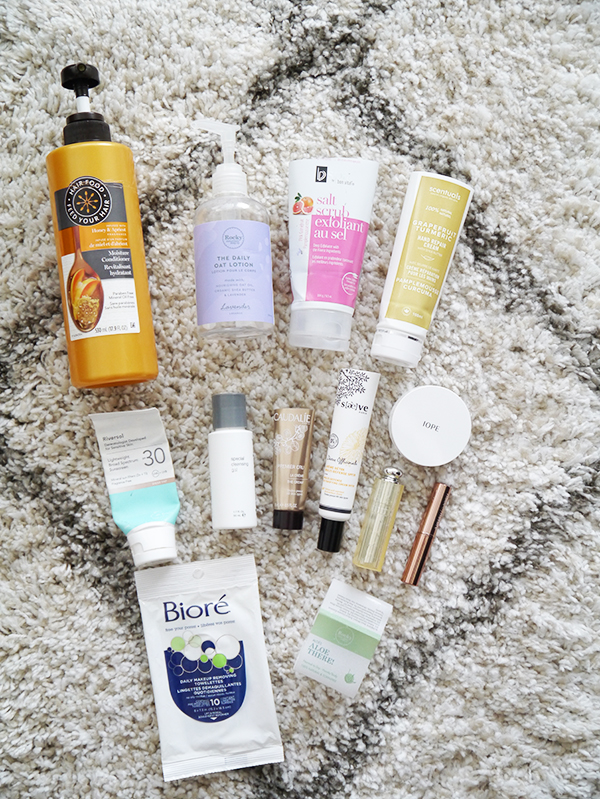 Empty hair, body, skin care and makeup products from Hair Food, Rocky Mountain Soap Company, BV Spa, Scentuals, Riversol, Dermalogica, Caudalie, Saeve, Iope, Dior, Nude by Nature, Biore