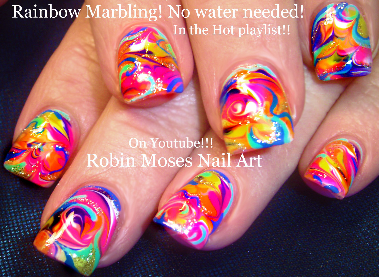 Nail Art by Robin Moses: Rainbow No water Marble Nail Art Design ...