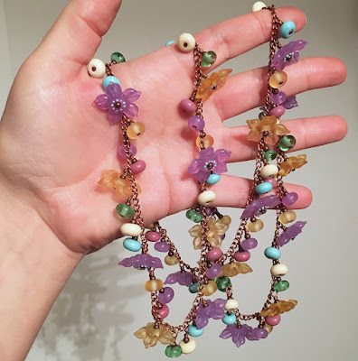 Lampwork glass flower beads in a long 'Garland' necklace by Laura Sparling
