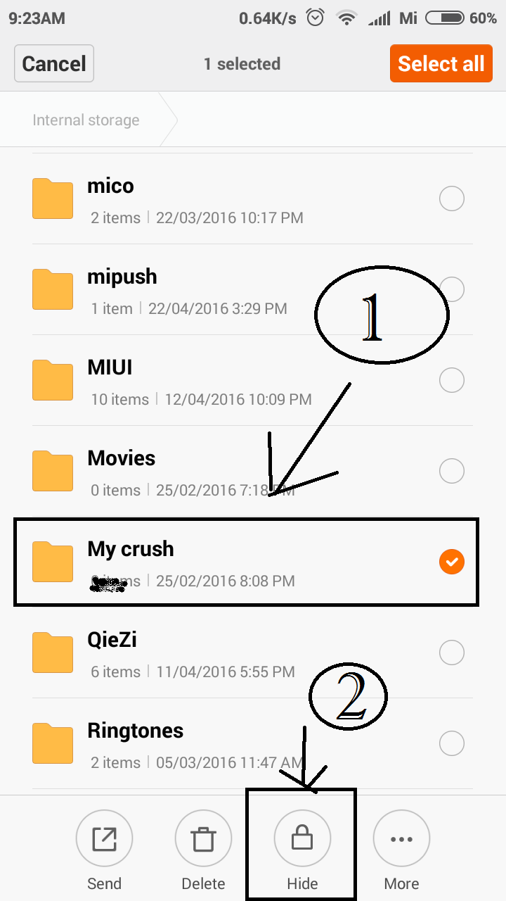 Hide File/Folders in Xiaomi Redmi 2 / Prime Mi 3 /Mi 4/Mi 5