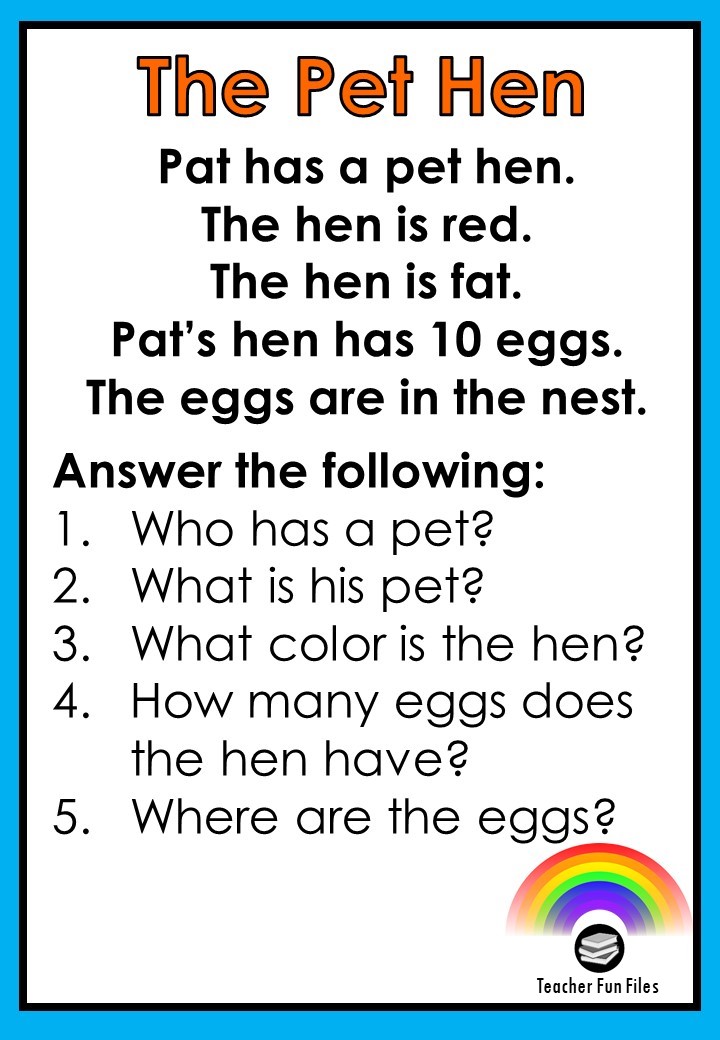 Teacher Fun Files: English Reading Passages With Comprehension Check Up 3